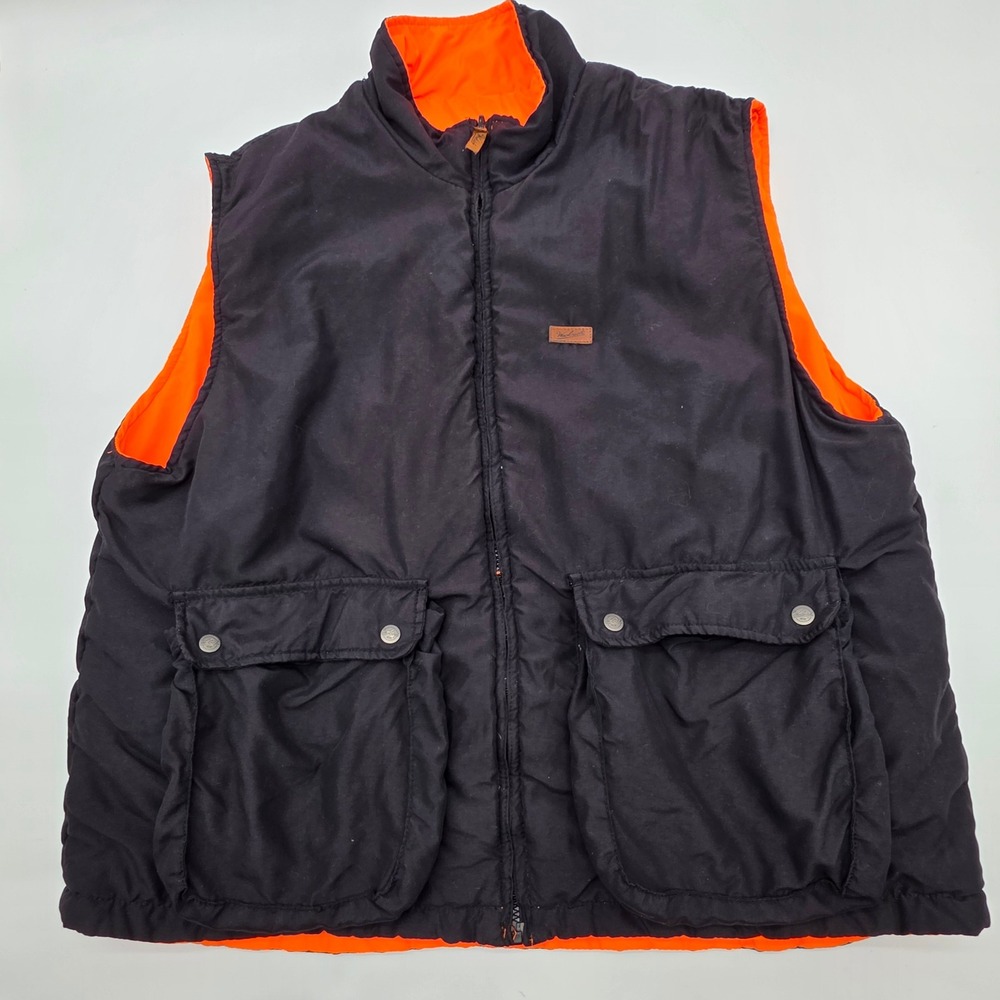 Gorpcore Woolrich Reversible Vest Mens XL Blaze ORG BLK Outdoor Guide FLAW
